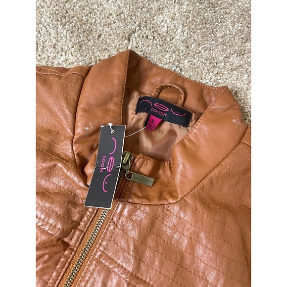 New Look leather jacket Pleather vegan coat brown/tan moto style SZ L NEW - Picture 8 of 8